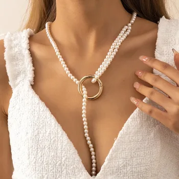 DIEZI Elegant Imitație Pearl Lanț Lung Coliere Geometrice Simple Cravată Coliere Femei Declarația Partidului Cadou Bijuterii de Moda