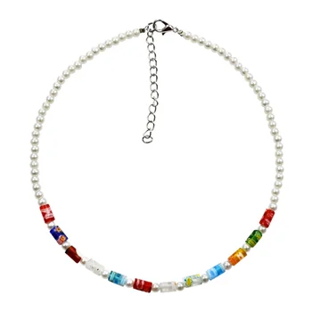DIEZI 2021 Noua Moda Boem Multicolor Margele Acrilice Imitatie Perle Cravată Colier pentru Femei Dulce Floare Lanț Colier