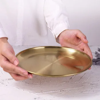 De Aur Din Oțel Inoxidabil Tava De Stocare De Lux Metal Placă Rotundă De Tort De Afișare Metal Bucătărie Platouri Cu Fructe De Fotografie Prop Decor Acasă