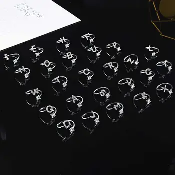 2020 unisex aur O-Z 26 de litere inițiale nume inel cu stras deschide manșetă, inel geometrice aliaj de logodna bijuterii