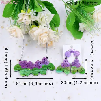 (1 set) Vantage Puakenikeni Floare Colier si Cercei Set Galaxy Verde Hawaii Flori Acrilice Set de Bijuterii