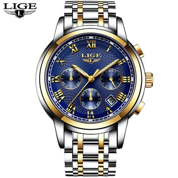 2019 Ceasuri Barbati Brand de Lux LIGE Cronograf Bărbați Ceasuri Sport rezistent la apa Complet din Oțel Cuarț Mens Watch Relogio Masculino+Cutie