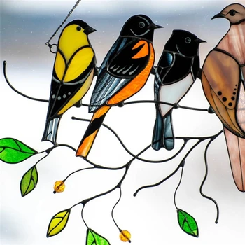 Fereastra Agățat Pasăre De Ornament Vitralii În Aer Liber, Grădină Agățat De Perete De Artizanat Păsări Dragoste Autocolant De Primăvară Pasăre Pictat Pandantiv