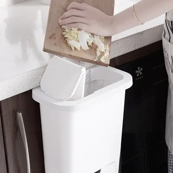 High Cabinet Mounted Trash Can Wall-mounted Kitchen Garbage Bin Dustbin with Lid LG66