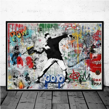 Banksy Street Art Graffiti Panza Pictura Postere si Printuri Moderne Pop-Art Abstract Imagini de Perete pentru Casa Living Decorul Camerei