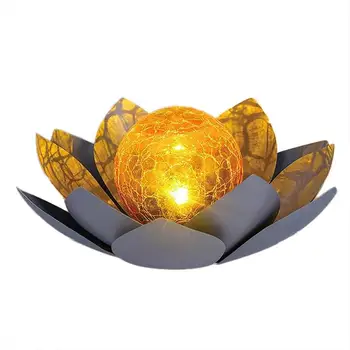 Amber a spart sticla lotus Lumina Solara Metal rezistent la apă de Flori de Lumină LED-uri Lampa de Gradina Gazon lampa pentru Patio Cale Decor Gazon