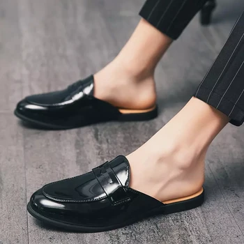 2021 Noi Barbati Pantofi Casual Moda High-end, Culoare Pură PU Piele de Brevet Masca Clasic de Vara Lazy Jumătate Papuci de casă 3KC159