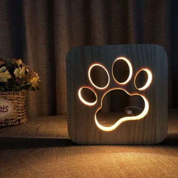 JOYLIVE LED Lampă de Lectură Creativă USB Lumina de Noapte din Lemn Labă de Câine Lup Lampă de Cap Copii Dormitor Decor Cald Ligh tFor Copii