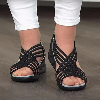 Femei Sandale de Vara Noua Moda Casual, de Culoare Amestecat Peep Toe Doamnelor Alunecare pe Pantofi Plus Dimensiune Gol Pene de sex Feminin Sandalias Mujer