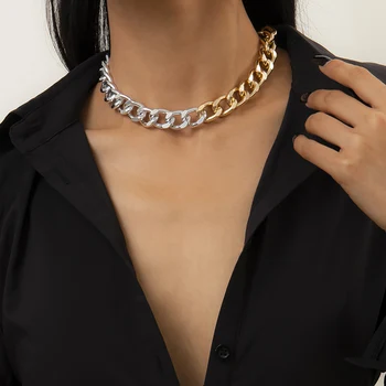 SHIXIN Hip Hop Gros Cubanez Link-ul Lanț Colier pe Gât Egirl de Aur/Argint de Culoare Despicare Indesata Scurt Cravată Colar Colier Femei