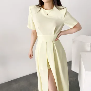 Franceză design split mid-lungime fusta de vară 2021 talie slăbire doamnelor temperament blând stil de rochie