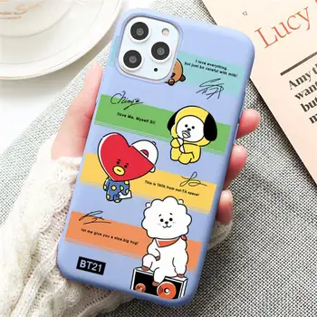 Drăguț kpop design de Desene animate-BT21 Telefon Caz pentru iPhone 12 mini 11 Pro Max X XR XS 8 7 6s Plus Candy violet capac de Silicon