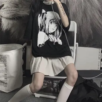 Anime Death Note T-shirt Misa Amane Negru, Tricouri Fete Haioase Streetwear Harajuku Liber Casual de Vara Tricou Pentru Femei Fete