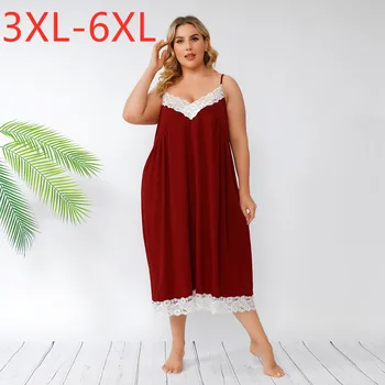 Noi 2021 Doamnelor Vara Plus Dimensiune Pijama Rochie Pentru Femei Mari fără Mâneci Mare Libertate de Dantelă Roșie Bretele Rochie 3XL 4XL 5XL 6XL