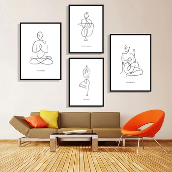 Rezumat Linie Panza Pictura Alb-Negru Yoga Corpul De Perete De Arta De Imprimare Poster Minimalist Moderne Imagini Pentru Club Decor