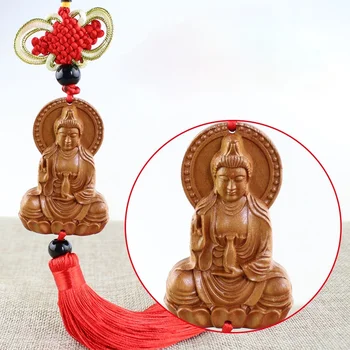 Chineză Stil Tradițional Din Lemn Pur, Mașină De Agatat Ornament Bodhisattva Guanyin Feng Shui, Pandantive Statuie A Lui Buddha Fengshui Decor