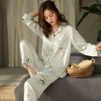 De înaltă Calitate Nouă Femei Pijama Set de Lux Moda Stil Polka Dot Model de Pijamale de Mătase Ca petrecere a timpului Liber Acasă Haine, îmbrăcăminte de noapte