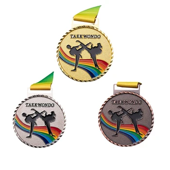 Atletic Joc de Sport Medalii Kirsite Aliaj de Zinc Taekwondo Funcționare Comemorative de Aur Placat cu Emblema cu Panglici Medalie