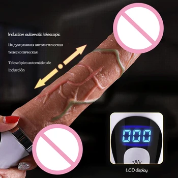 Penis mare LCD telescopic Vibrator din Silicon moale încălzire impingandu-Pistol g-spot Stimulator clitoris penis Artificial jucarii sex Feminin