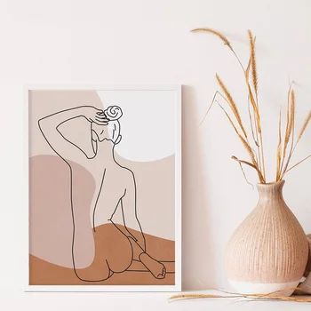 Nud De Femeie Body Art Panza Pictura Linie Fină Abstract Femeie De Imprimare La Mijlocul Secolului Modern Scandinav Print Boho Poster De Perete