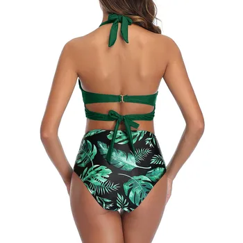 Femei Epocă, Costume De Baie Din Două Piese Retro Halter Ruched Talie Mare De Imprimare Set De Bikini