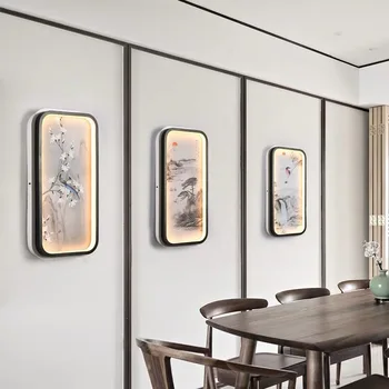Kobuc Stil Chinezesc Cadru Metalic de Perete LED Lumină 18/24W cu Ceramica pictura Murala pentru Noptiera TV de fundal Restaurant Decor Sconces Lampa