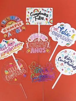 Feliz cumpleaños. Español Acrilice colorate Happy Birthday Cake Topper în spaniolă pentru Decor Petrecere de Copt Consumabile Cadouri
