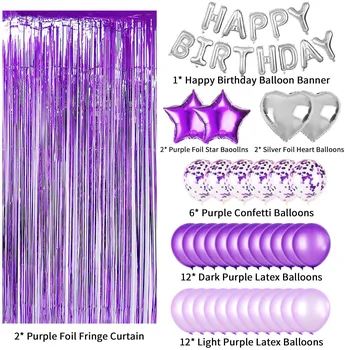 Noi Violet Petrecerea De Ziua Balon Set Ploaie Perdea De Mătase De Argint Scrisoare De Dragoste Balon Folie Decor Consumabile Copil De Dus Globos