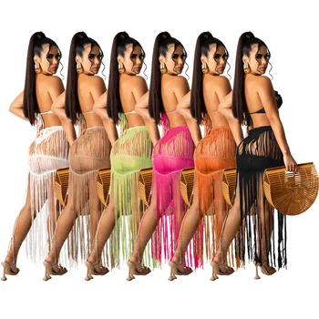 Vara Sexy Femei Tricotate Set Set De Doua Bucati Crop Top Fantă Lungă Fusta 2 Piese Croșetate Set Gol Pe Plajă În Costum De Croșetat