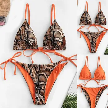Bikini 2021 femeie Sexy Print Sarpe Dantela Sus Tăiat Piciorul Set de Bikini din Două Piese de costume de Baie bikini tanga mujer купальник женский#K