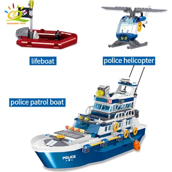 HUIQIBAO 866pcs Mare sectie de Politie Cu Barca de Orașul Blocuri Kit Politist Cifre Cărămizi de Construcție Jucarii Pentru Copii