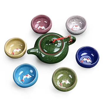 2021 Nou High-end lucrate Manual din Ceramica Colorate de Spart Gheață Crap Ceașcă de Ceai Kung Fu Set Cadou de Casa Esențiale Set de Ceai