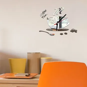 Cafea Formă Detașabilă Diy Acril 3D Oglindă de Perete Autocolant Decorativ cu Ceas decoración de habitación декор для комнаты
