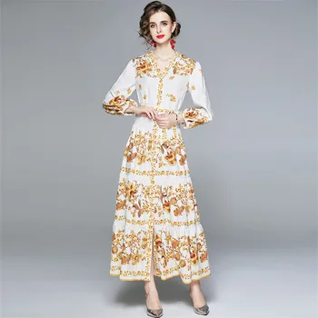 Pista Rochii 2020 Femei Designer de Înaltă Calitate Puff Maneca Lunga Tricou Toamna Rochie de imprimare Florale Rochie Vintage Maxi Vestidos