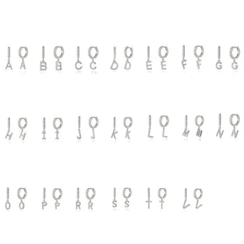Trendy Inițială de 26 de Litere engleză Bling Zircon Cercel de Argint 925 Ureche Catarama Alfabetul Hoop Cercei pentru Femei Bijuterii