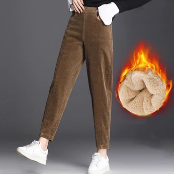 Pluș Gros Pantaloni Casual pentru Femei pantaloni de Catifea cord Pantaloni Cald de Toamnă Și de Iarnă 2021 Înaltă Talie Pantaloni Harem Pantaloni Femei Брюкиженские