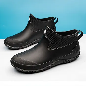 Noile Cizme de Ploaie pentru Bărbați Cald și Catifea Tub Scurt Cizme de Ploaie Bucătărie Non-alunecare Pantofi Low Cut în aer liber Pereche de Pantofi Cizme de Ploaie