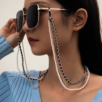 Imitație Pearl Multi-strat Tendință de Șirag de mărgele Rotunde Ochelari de Soare Lanțuri Cablul de Titular Curea de Gât pentru Femei