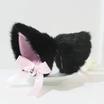 Dulce fierbinte Anime Minunat Lolita Cosplay de Lux Neko Urechi de Pisică Clip de Păr Negru, cu Clopot de happylifehere
