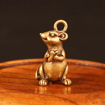 Creative Noroc In Miniatura Alamă Rat Feng Shui Șobolanul Pandantiv Ornament Mouse-Ul Statuie Masina Acasa Birou Decor De Masă