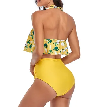 Galben Zburli Mari de Imprimare de Costume de baie Bikini Plaja Push-Up de Femei Plus Dimensiune Costume de baie Scăldător Înot Poarte pentru Femei Costum de Baie 2021