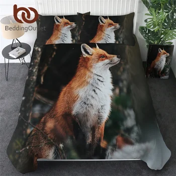 BeddingOutlet Fox Set de lenjerie de Pat 3D de Imprimare Carpetă Acopere Animal Sălbatic Textile Acasă 3-Piesă Tribal Cuvertură de pat Florale Pat Capac Picătură Navă