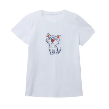 2021new Vara Brodate Pisoi de Bumbac cu Mânecă Scurtă pentru Femei Vesta de Bumbac Mercerizat Alb T-shirt Femei Bază