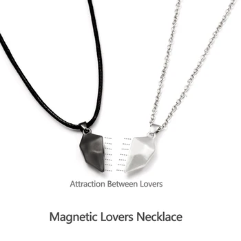 2 Buc Magnetic Cuplu Colier Lovers Pandantiv Inima Distanța Fațete Farmecul Colier Femei Bărbați Logodna de Ziua Îndrăgostiților Bijuterii