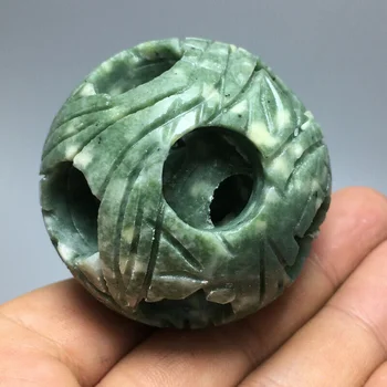 Chineză gheață specii jadeit sculptate manual rafinat magic ball 3-strat adancit-out mingea