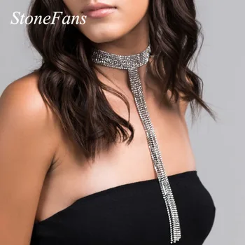 Stonefans Completă de Moda Stras Guler Colier Mireasă pentru Femei Strălucitor Ciucure Lung Colier Bijuterii de Cristal de Crăciun
