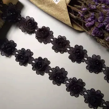 10X Negru 5cm Pearl Floare 3D Ciucure Tapiterie Dantelă Panglică Tesatura Brodata Aplicatiile Ambarcațiuni de Cusut Rochie de Mireasa Haine Noi