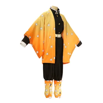 Anime Agatsuma Zenitsu Uniformă Cosplay Costum Kimono Mantie Peruca Confortabil si respirabil