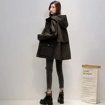 Coreeană Liber Casual Geci Femei Sacou Negru Cu Gluga Haine Lungi Topuri Primavara Toamna Supradimensionate Sacou Moda Solid Uza