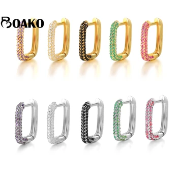 BOAKO 2021 Tendință de Argint 925 Hoop Cercei Pentru Femei Pendiente Piercing Ohrringe Curcubeu CZ Mark Cercel Bijuterii de Lux